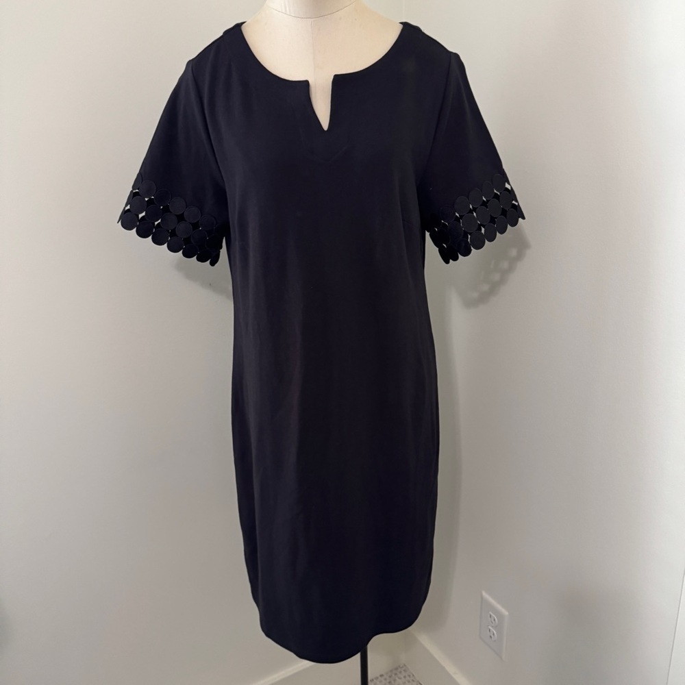 NEW Talbots Large Black Sheath Dress ~ Laser Cut Sleeves Classic Capsule LBD